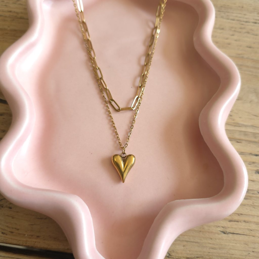 Goudkleurige dubbele ketting met hartbedel