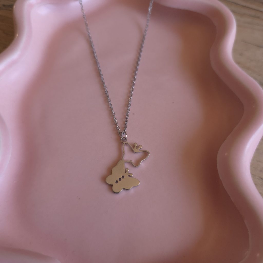 Zilverkleurige ketting met twee vlinderhangers – Studio Glow Jewels